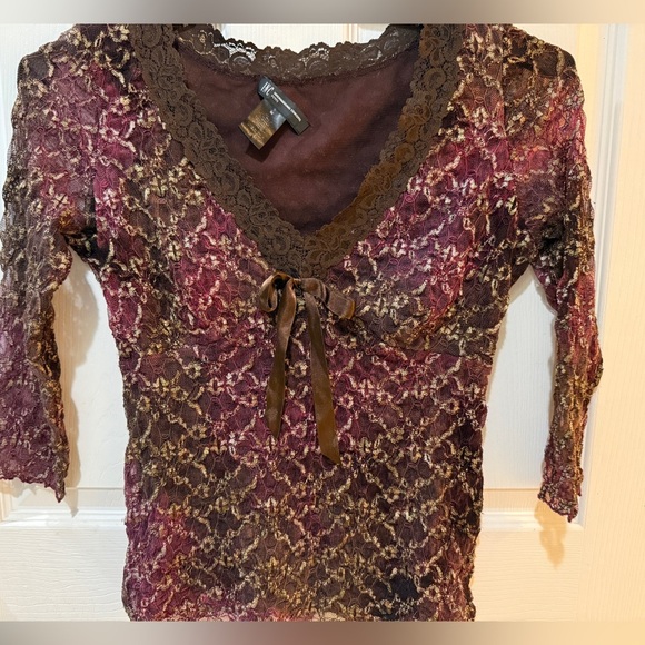Lace V-Neck Top - Brown and Purple Elena Gilbert Vampire Diaries Y2K - Picture 1 of 5